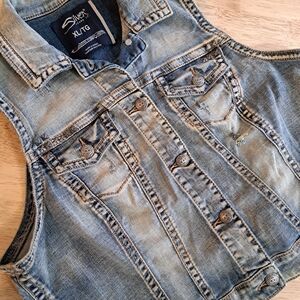 Silver Jeans Jacket Vest Engraved Buttons Washed Denim Womens XL Western Top